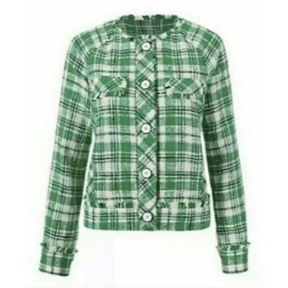 CABI Library Jacket Green Plaid Tweed Button Front Sz S #5653 EUC - Picture 1 of 6